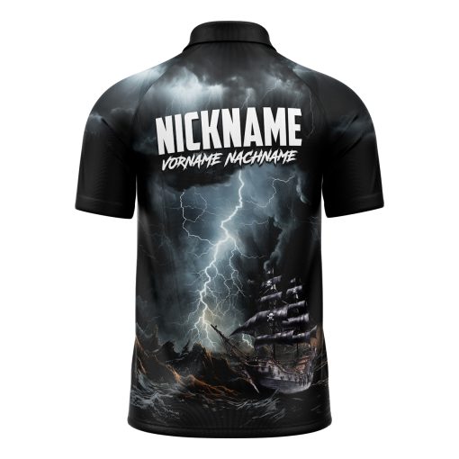 Dart Trikot BLACKTIDE mit Polokragen und Gewittermotiv – Rückansicht
