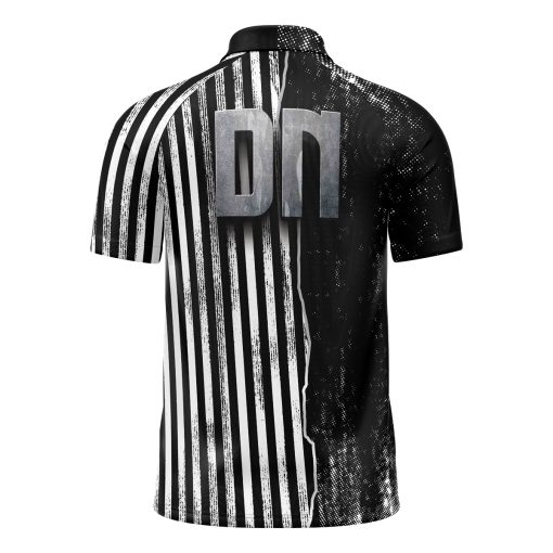 Dart Trikot STRIX in Schwarz-Weiß mit Polokragen, Streifen und Punktmuster – Rückansicht