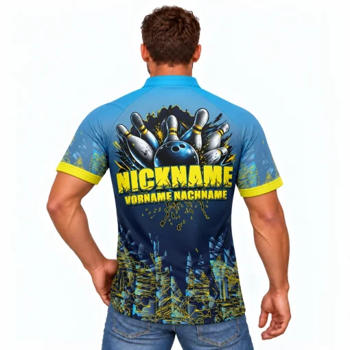 Bowling-Trikot PINRUSH mit Namen, von hinten getragen